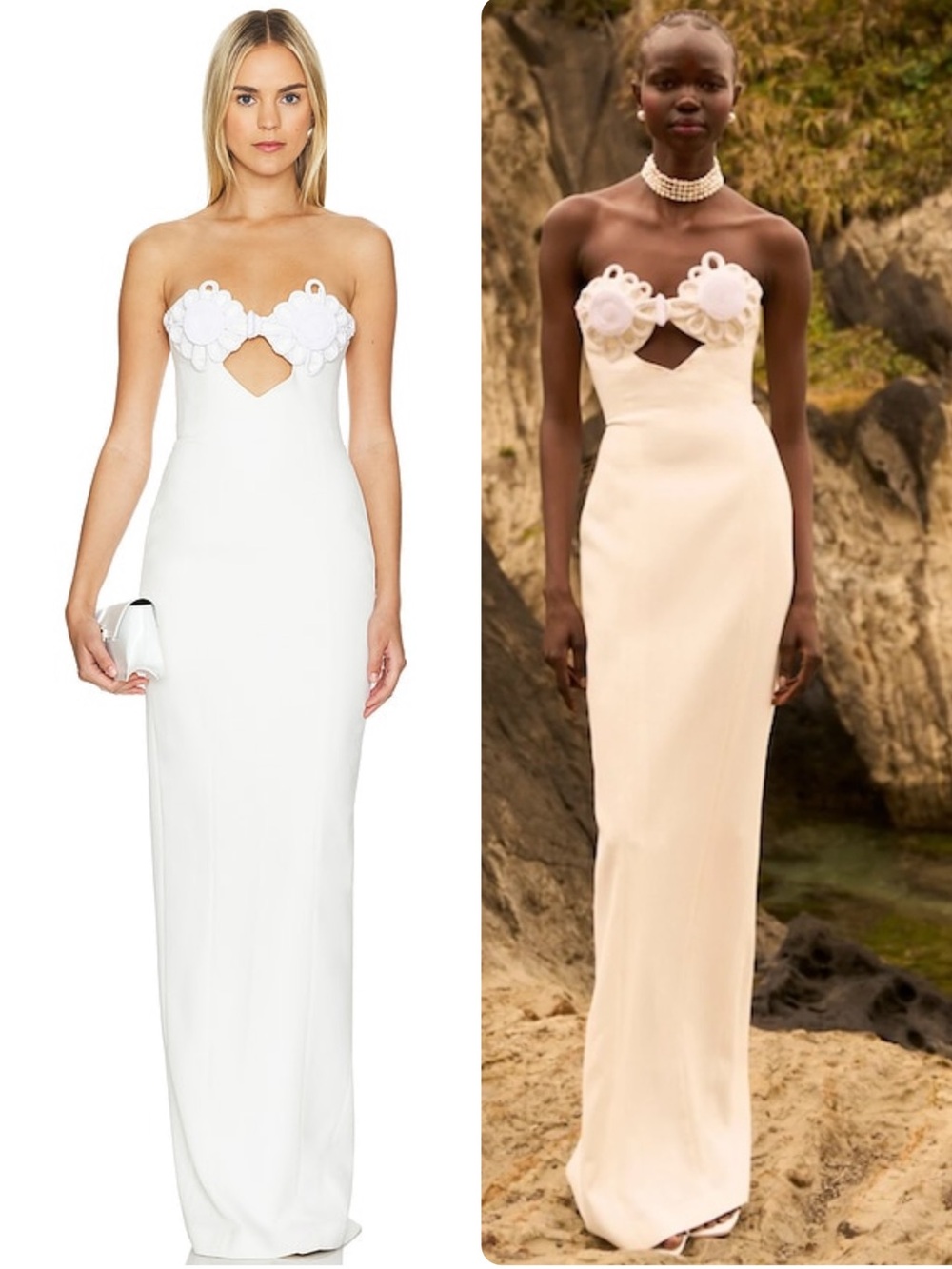 SAU LEE Evelyn Strapless White Floral Lace Appliqué Maxi Gown Dress NWT $650